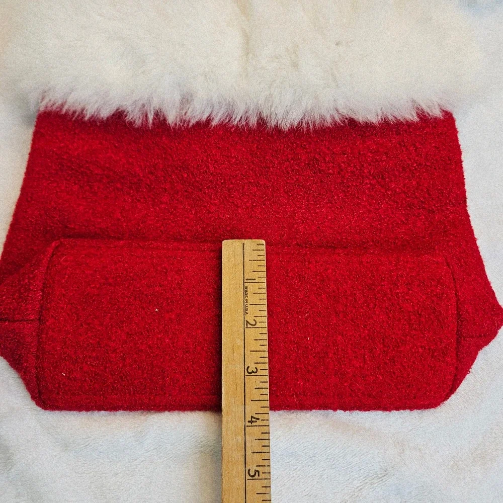 Bath Body Works Womens Red White Faux Fur Pom Pom Holiday Tote Bag Small Festive